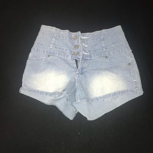 cute three button up denim shorts